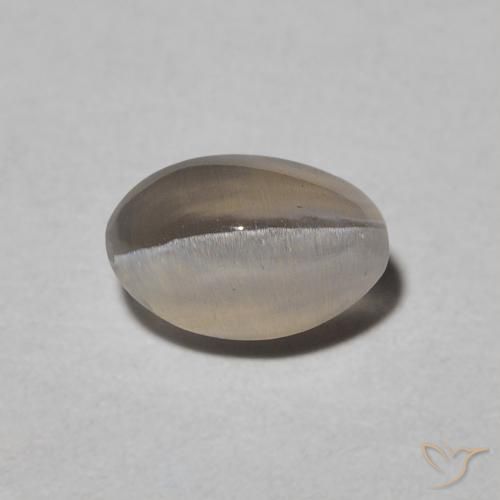 0.97ct Natural Warm Grey Silimanita Ojo de Gato, Ovalada, Translúcido