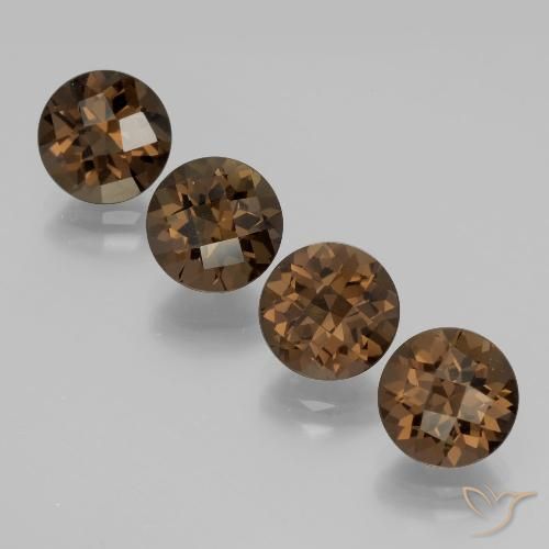 Gemas de Cuarzo Ahumado Marrón medio natural de 7.51 ct, Corte Redondo, VVS-VS