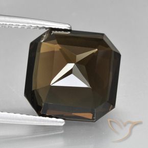 Cuarzo ahumado marrón natural de 8,52 ct, corte esmeralda, VVS