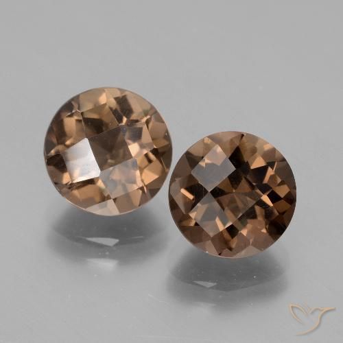 Gemas de Cuarzo Ahumado Marrón nogal natural de 3.88 ct, Corte Redondo, VS