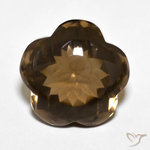 13.07ct Natural Marrón cálido cuarzo ahumado, Corte Flor, Transparente