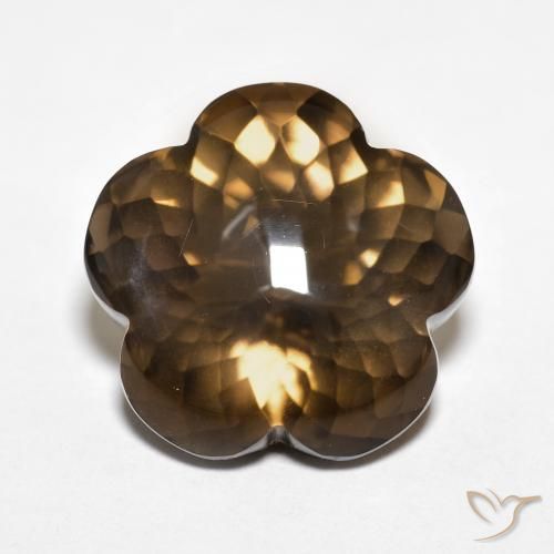 11.15ct Natural Marrón cálido cuarzo ahumado, Corte Flor, Transparente