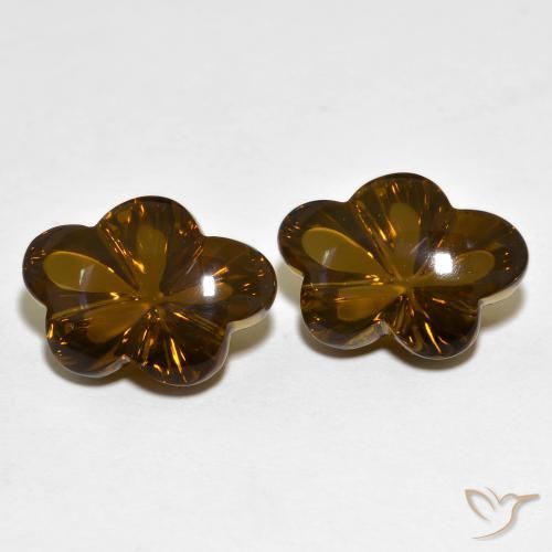 Gemas de cuarzo ahumado Marrón oscuro medio natural de 12.56 ct, Corte Flor, Transparente