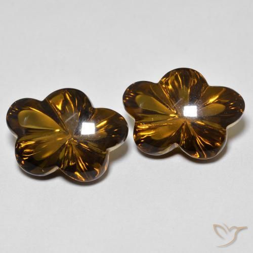 Gemas de cuarzo ahumado Marrón oscuro medio natural de 12.37 ct, Corte Flor, Transparente