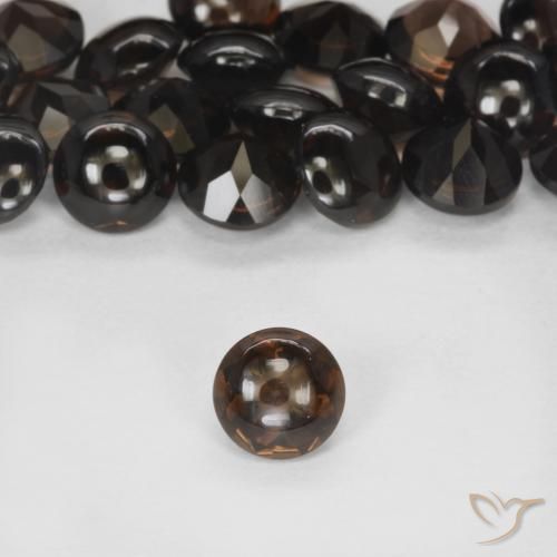 0.90ct Natural Marrón oscuro cuarzo ahumado, Redondo, Transparente