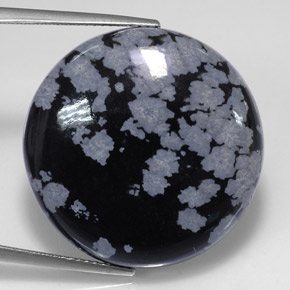 Obsidiana nevada negro natural de 28,56 ct, corte redondo, opaco
