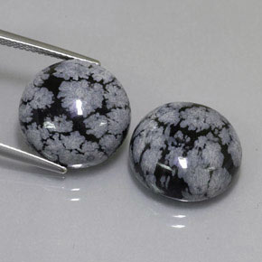 Gemas de obsidiana nevada negro natural de  ct, corte redondo, opaco