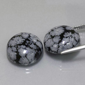 Gemas de obsidiana nevada negro natural de  ct, corte redondo, opaco