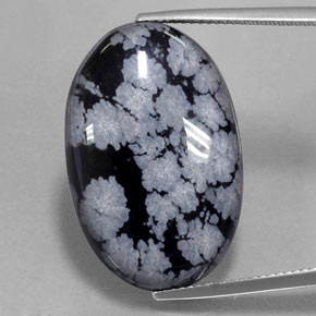 Obsidiana nevada negro natural de 22,37 ct, corte óvalo, opaco