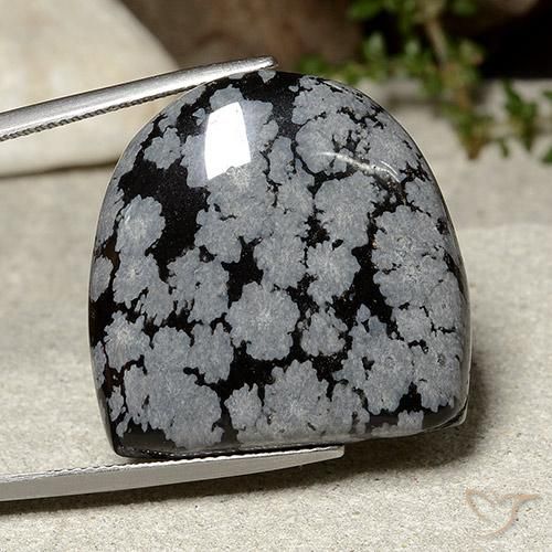 37.14ct Natural Gris-Blanco y negro Obsidiana copo de nieve, Elegante, Opaco, Photo A