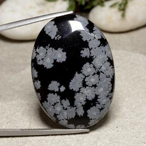 Obsidiana Copo de Nieve Copo de Nieve natural de 33.64 ct, Corte Óvalo, Opaco