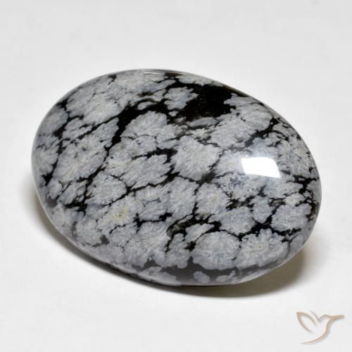 Obsidiana copo de nieve Gris-Blanco y negro natural de 30.96 ct, Ovalada, Opaco