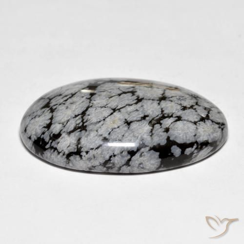 Obsidiana copo de nieve Gris-Blanco y negro natural de 30.96 ct, Ovalada, Opaco