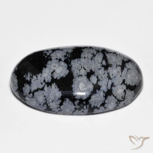 Obsidiana copo de nieve Gris-Blanco y negro natural de 32.04 ct, Ovalada, Opaco