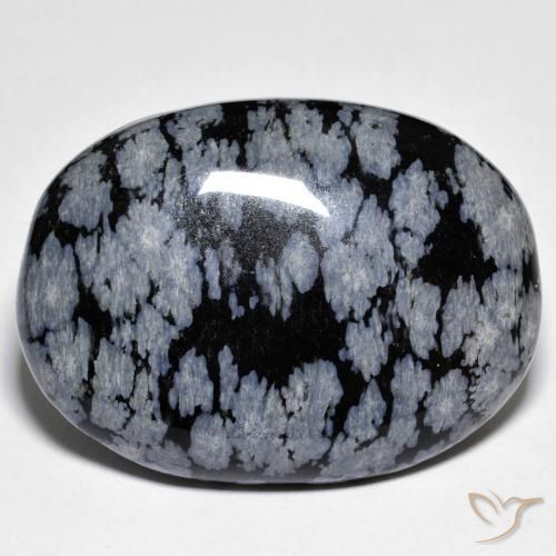 45.67ct Natural Gris-Blanco y negro Obsidiana copo de nieve, Ovalada, Opaco, Photo A