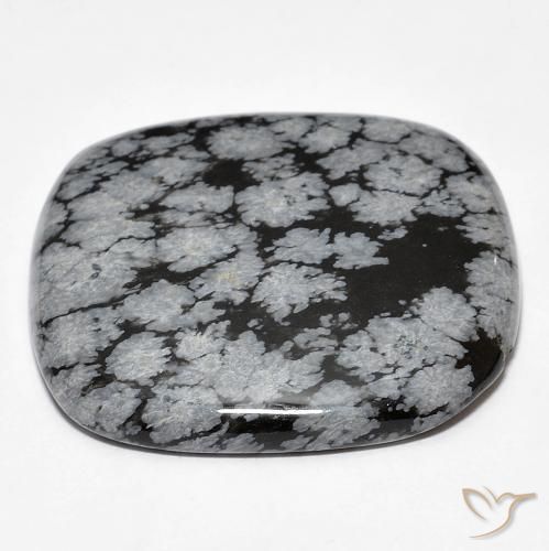 Obsidiana copo de nieve Gris-Blanco y negro natural de 30.19 ct, Forma Cojín, Opaco