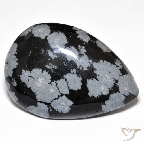 Obsidiana Copo de Nieve Gris-Blanco y negro natural de 30.66 ct, En forma de pera, Opaco
