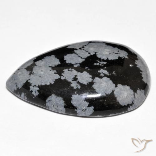 Obsidiana Copo de Nieve Gris-Blanco y negro natural de 30.66 ct, En forma de pera, Opaco