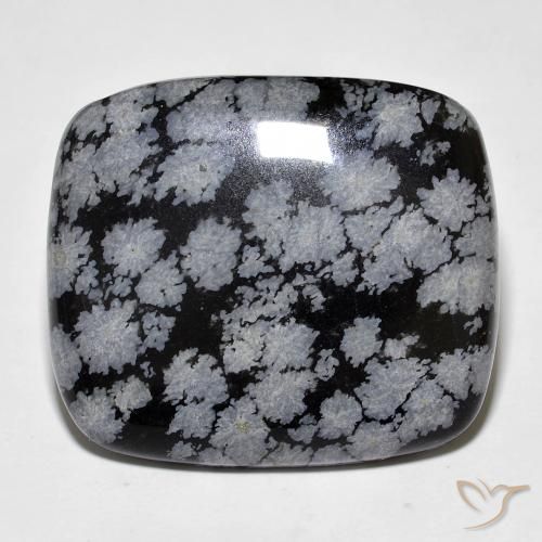 27.93ct Natural Gris-Blanco y negro Obsidiana copo de nieve, Forma Cojín, Opaco, Photo A