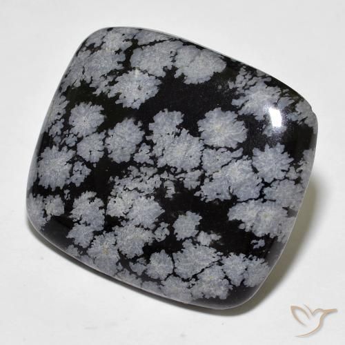 Obsidiana copo de nieve Gris-Blanco y negro natural de 27.93 ct, Forma Cojín, Opaco