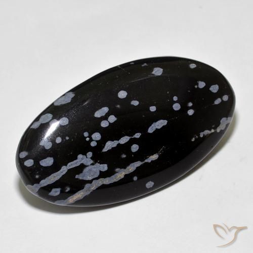 Obsidiana copo de nieve Gris-Blanco y negro natural de 27.61 ct, Ovalada, Opaco