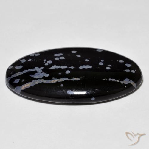 Obsidiana copo de nieve Gris-Blanco y negro natural de 27.61 ct, Ovalada, Opaco
