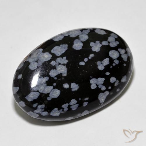 Obsidiana copo de nieve Gris-Blanco y negro natural de 30.67 ct, Ovalada, Opaco