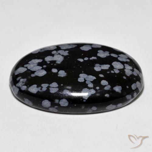 Obsidiana copo de nieve Gris-Blanco y negro natural de 30.67 ct, Ovalada, Opaco