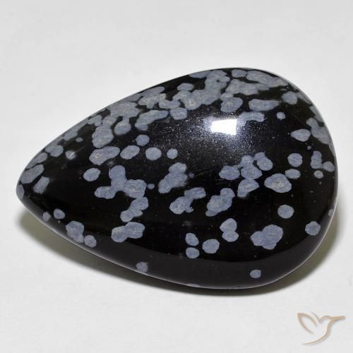 27.45ct Natural Gris-Blanco y negro Obsidiana copo de nieve, En forma de pera, Opaco, Photo A