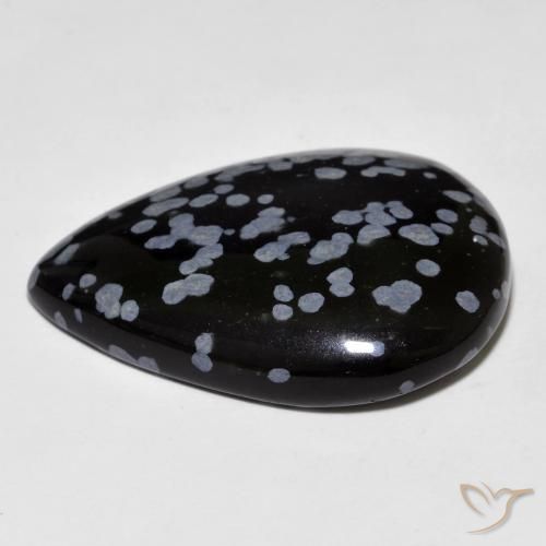 Obsidiana copo de nieve Gris-Blanco y negro natural de 27.45 ct, En forma de pera, Opaco