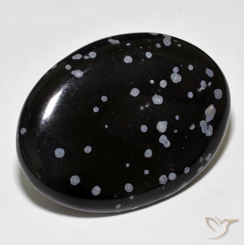 Obsidiana copo de nieve Gris-Blanco y negro natural de 37.96 ct, Ovalada, Opaco