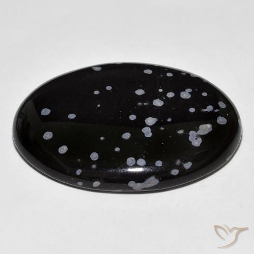 Obsidiana copo de nieve Gris-Blanco y negro natural de 37.96 ct, Ovalada, Opaco