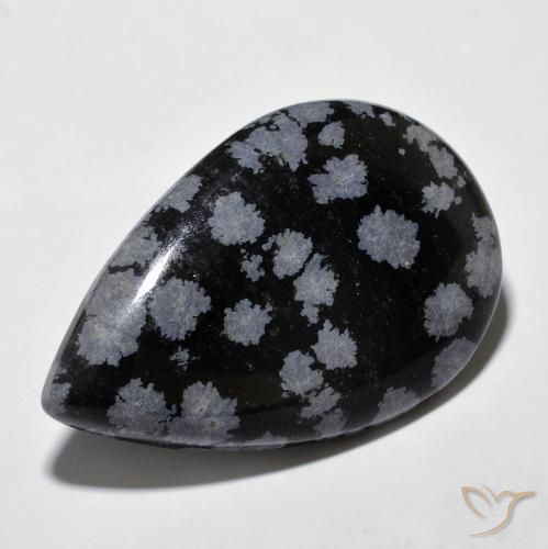 27.42ct Natural Gris-Blanco y negro Obsidiana copo de nieve, En forma de pera, Opaco, Photo A