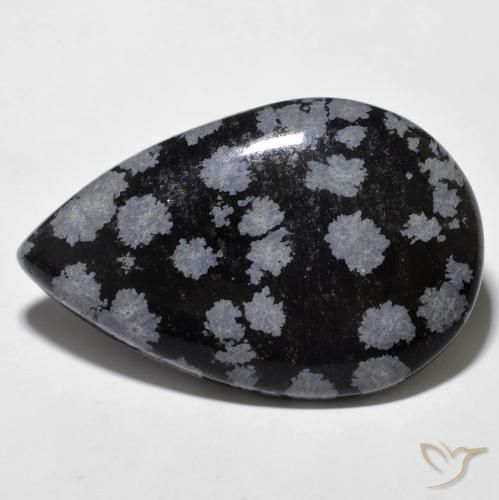Obsidiana copo de nieve Gris-Blanco y negro natural de 27.42 ct, En forma de pera, Opaco