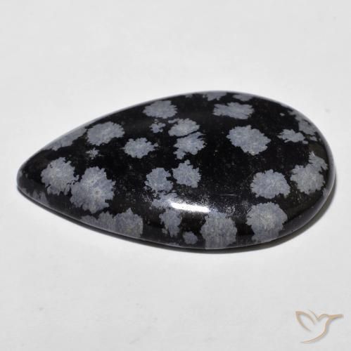 Obsidiana copo de nieve Gris-Blanco y negro natural de 27.42 ct, En forma de pera, Opaco