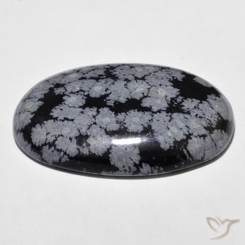 Obsidiana copo de nieve Gris-Blanco y negro natural de 26.31 ct, Ovalada, Opaco