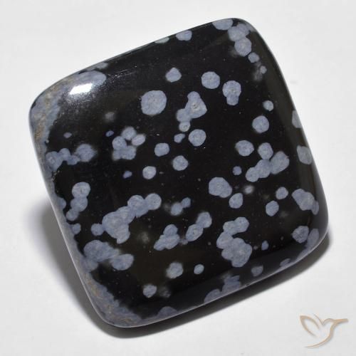 Obsidiana copo de nieve Gris-Blanco y negro natural de 28.25 ct, Forma Cojín, Opaco