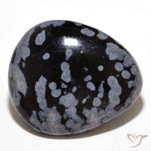 24.61ct Natural Gris-Blanco y negro Obsidiana copo de nieve, En forma de pera, Opaco, Photo A