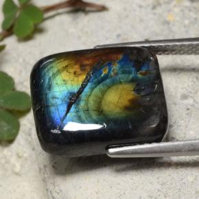 Espectrolita multicolor natural de 6,88 ct, corte cojín, opaco