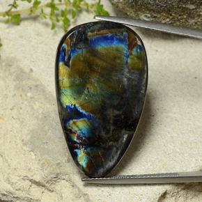 Espectrolita Multicolor natural de 19.61 ct, En forma de pera, Opaco