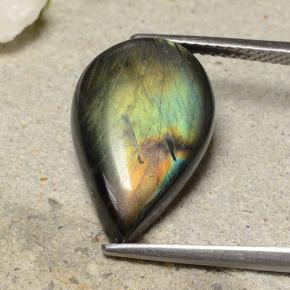 Espectrolita Multicolor natural de 6.53 ct, En forma de pera, Opaco