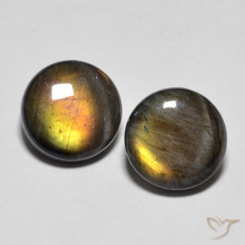 Gemas de espectrolita multicolor natural de 3,77 ct, corte redondo, opaco