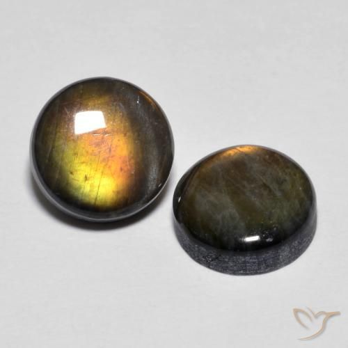Gemas de espectrolita multicolor natural de 3,77 ct, corte redondo, opaco