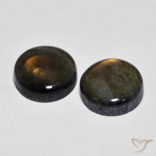 Gemas de espectrolita multicolor natural de 3,77 ct, corte redondo, opaco