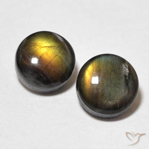 Gemas de espectrolita multicolor natural de 1,91 ct, corte redondo, opaco