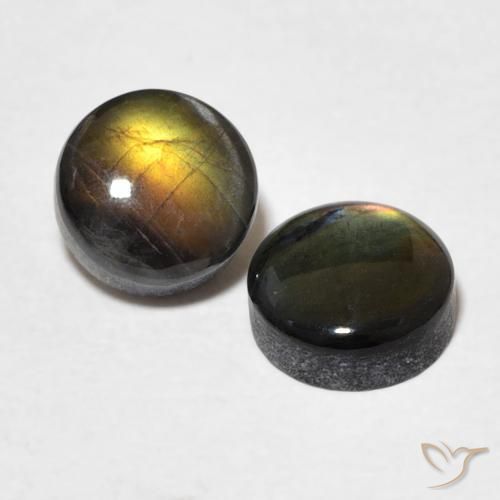 Gemas de espectrolita multicolor natural de 1,91 ct, corte redondo, opaco