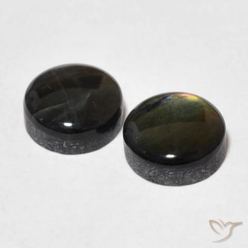 Gemas de espectrolita multicolor natural de 1,91 ct, corte redondo, opaco