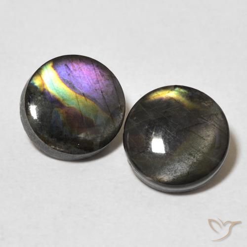 Gemas de espectrolita multicolor natural de 3,38 ct, corte redondo, opaco