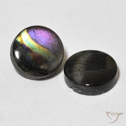 Gemas de espectrolita multicolor natural de 3,38 ct, corte redondo, opaco