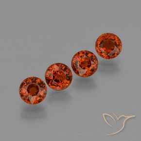 Gemas de Hilo de espesartita Rojo grosella natural de 3.31 ct, Redondo, VVS-VS
